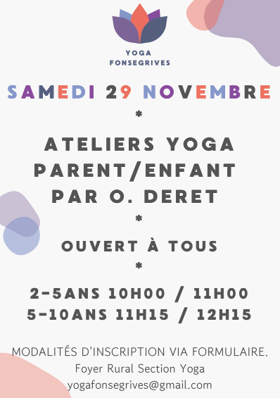 YOGA: ateliers Parents / enfants le samedi 29 novembre
