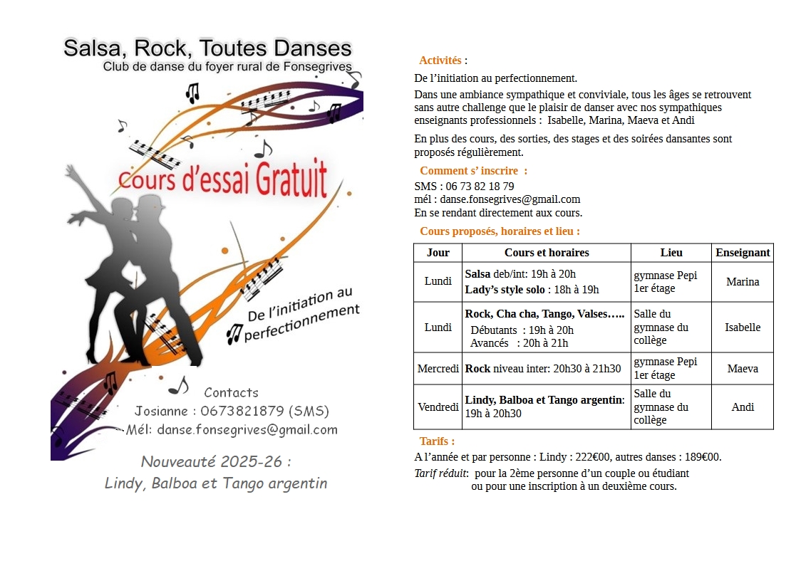 Salsa, Rock, Toutes danses : Cours d'essai GRATUITS 